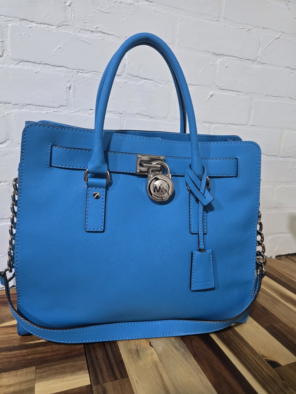 Michael Kors Blue Saffiano Leather Hamilton Tote